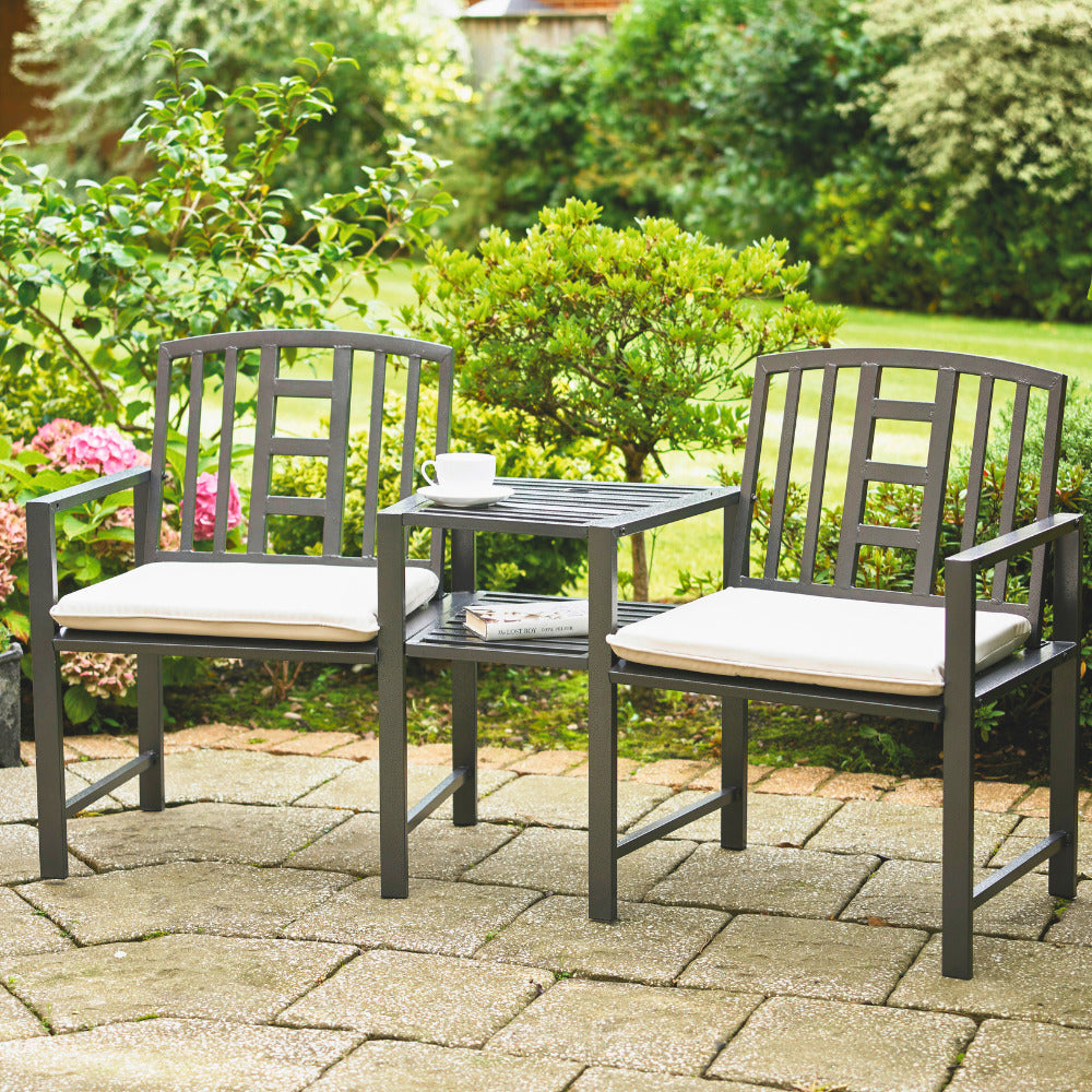 Hartlebury Rustic Bronze Duo Garden Bench with Central Table
