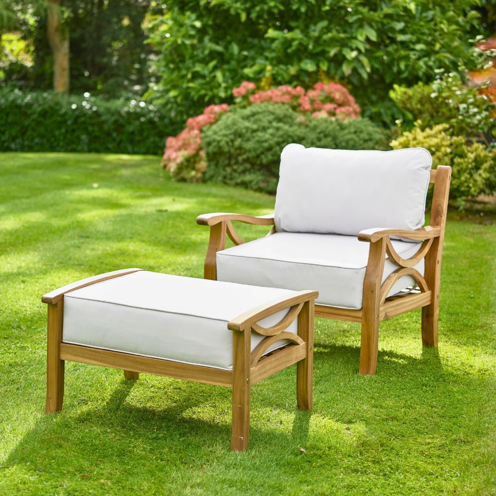 Sorrento Hardwood Armchair with Footstool in Natural or Light Grey