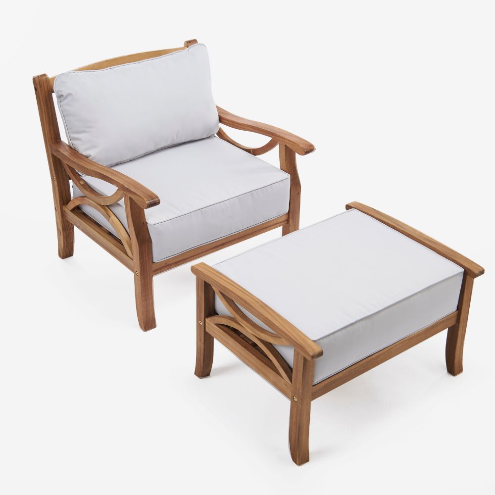 Sorrento Hardwood Armchair with Footstool in Natural or Light Grey