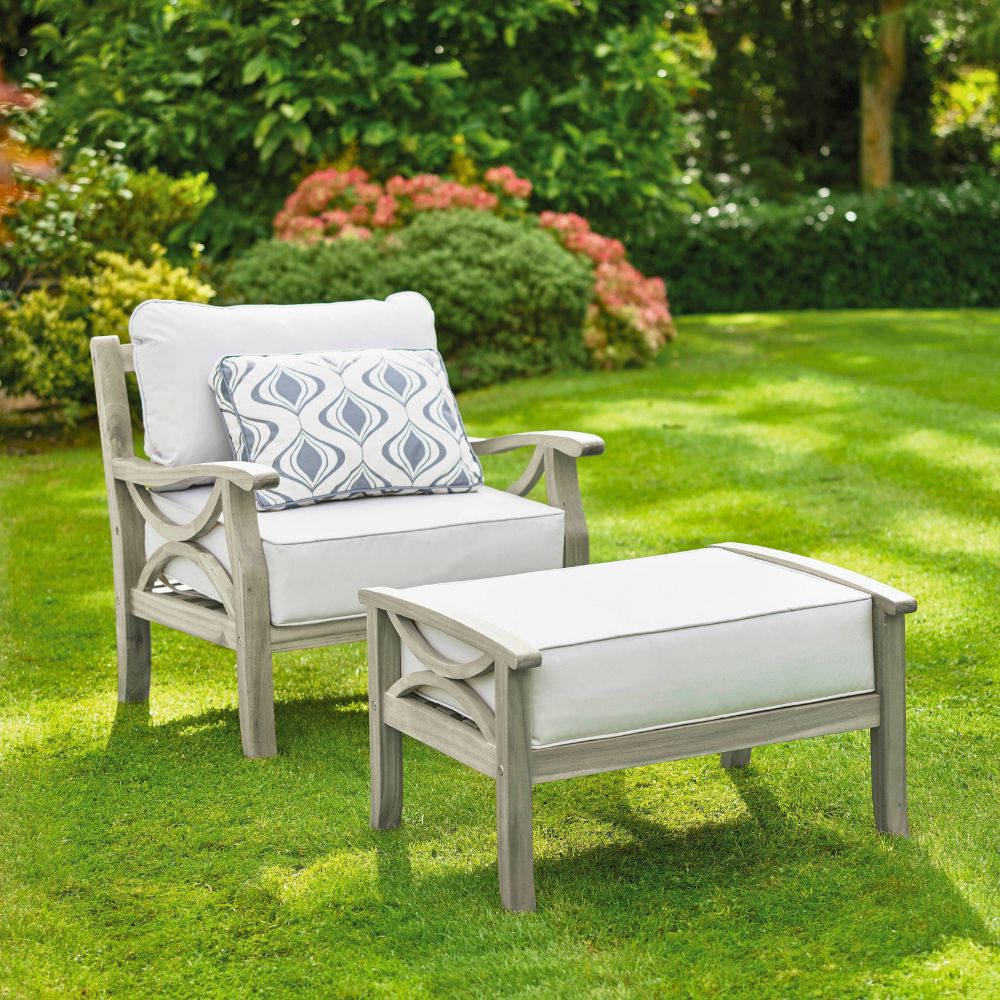 Sorrento Hardwood Armchair with Footstool in Natural or Light Grey