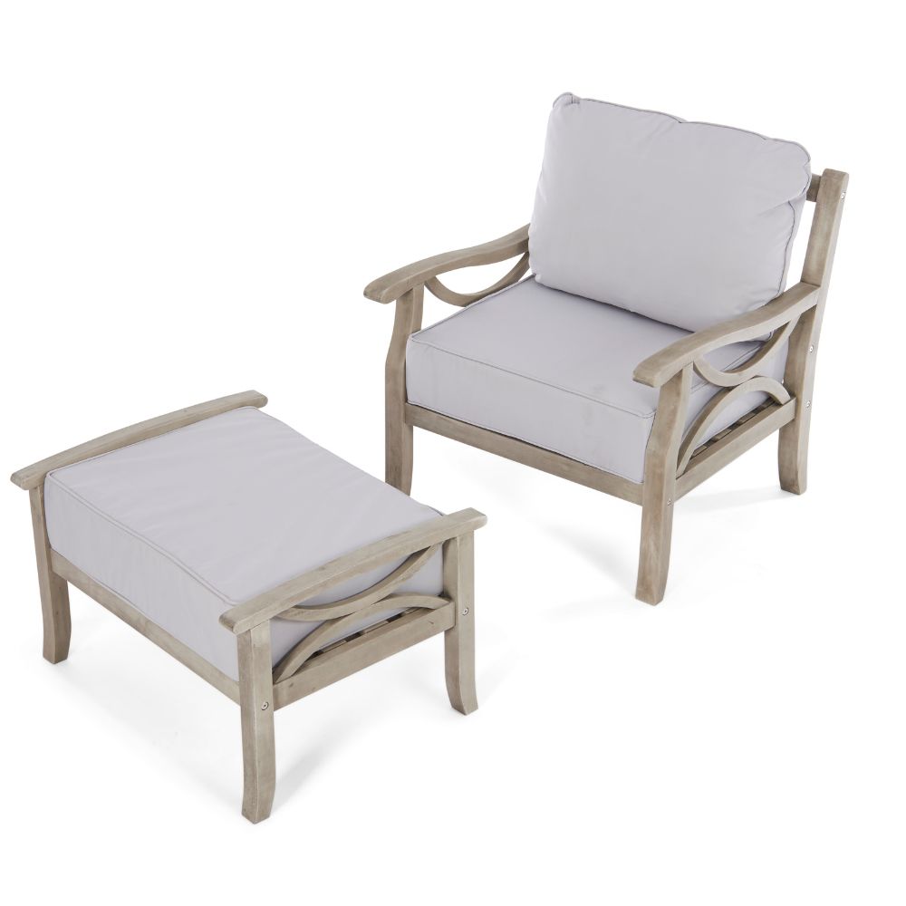 Sorrento Hardwood Armchair with Footstool in Natural or Light Grey