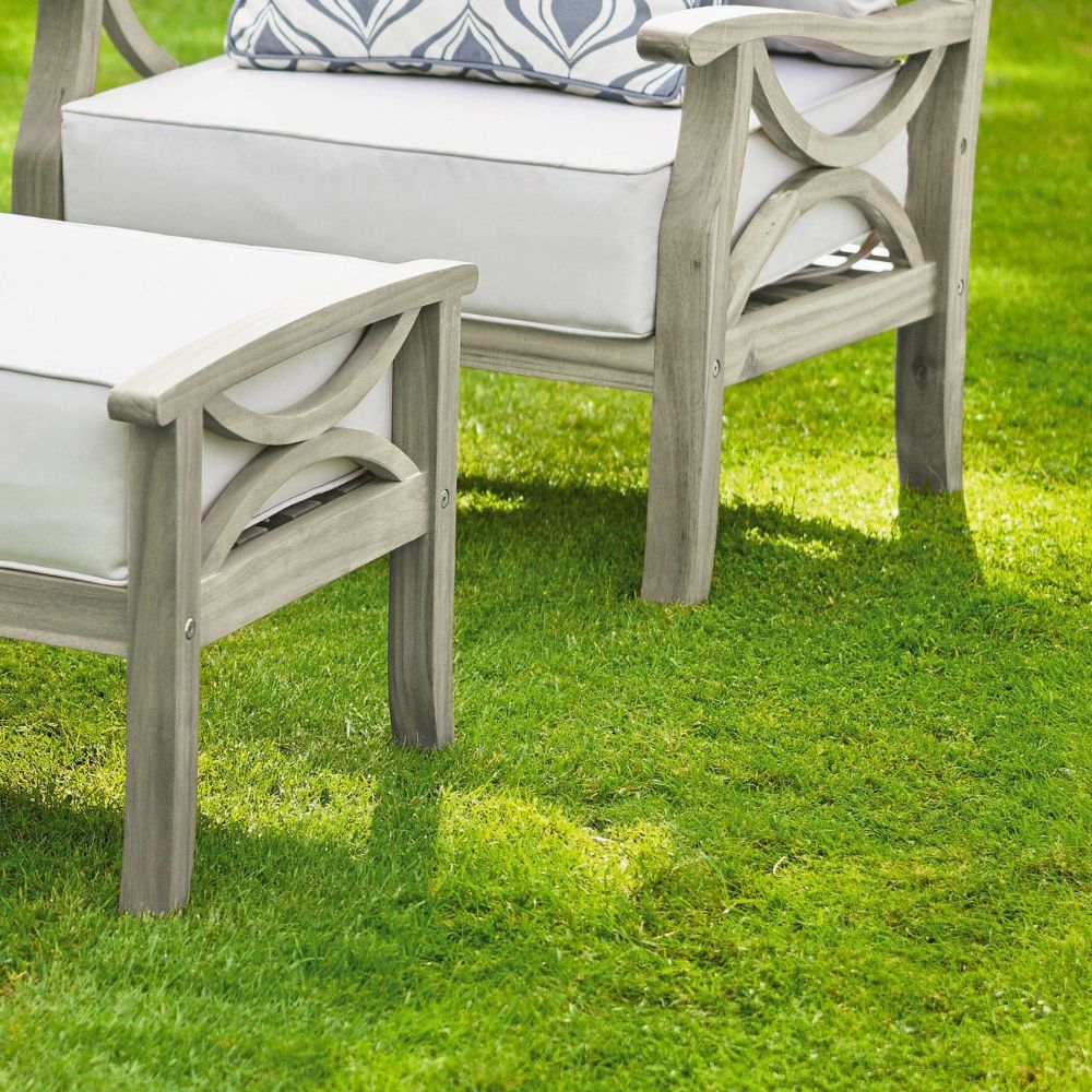 Sorrento Hardwood Armchair with Footstool in Natural or Light Grey