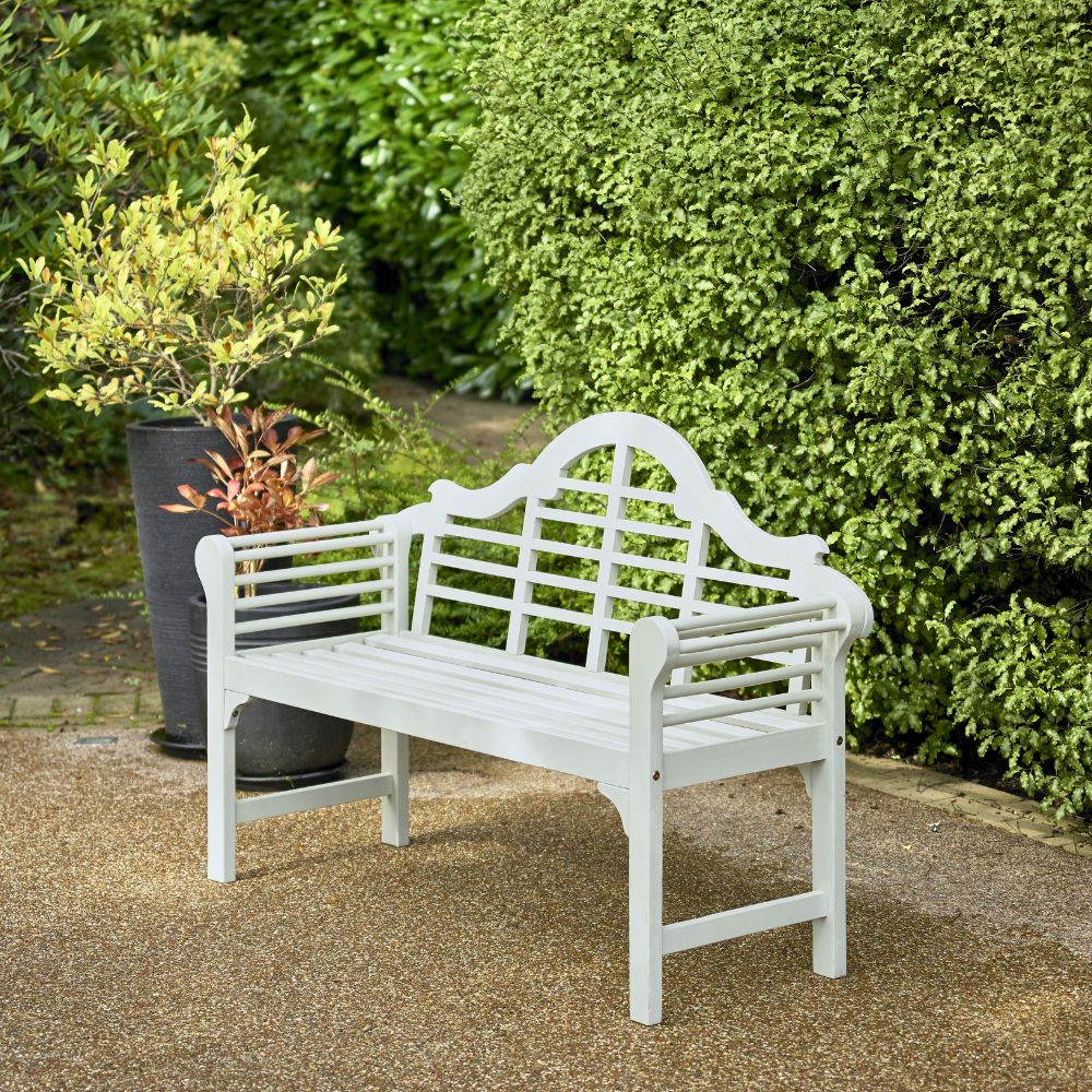 Greenhurst PU Coated Lutyens Style Garden Bench in Pearl White or Sage Green Finish