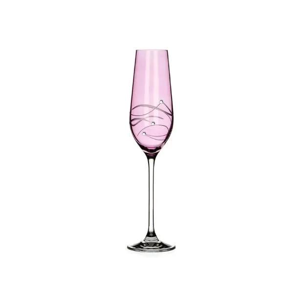 Diamante Pink Champagne Flute with Spiral Design Cutting
