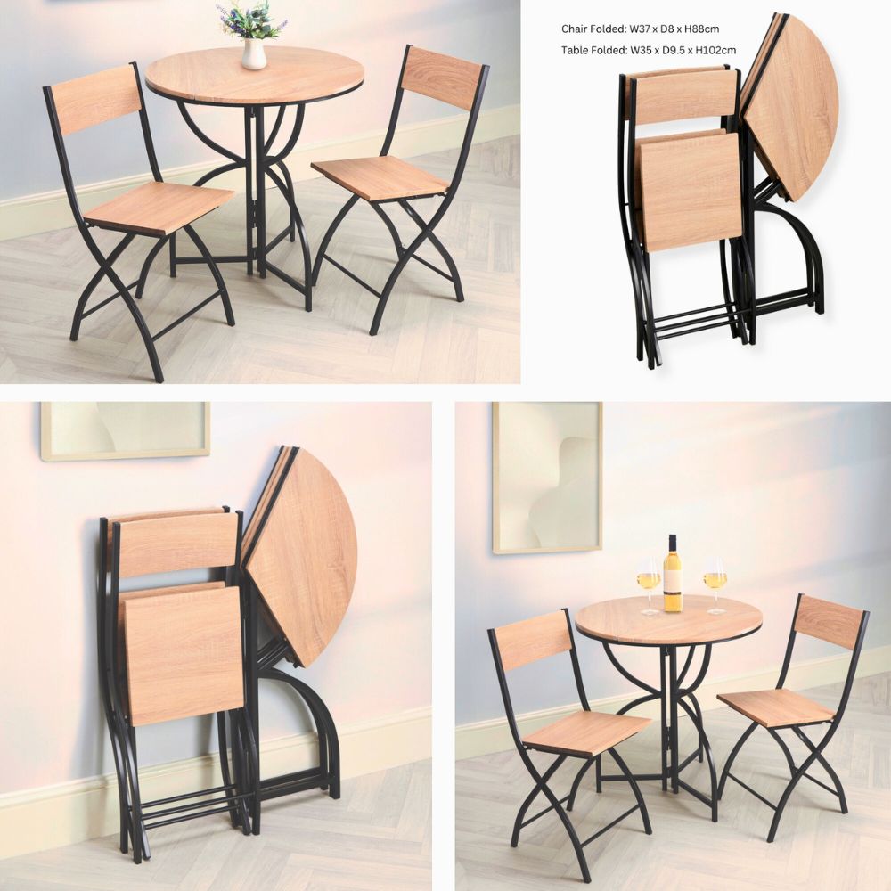 Folding Bistro Table and Chairs Set – Space-Saving Dining Solution for 2