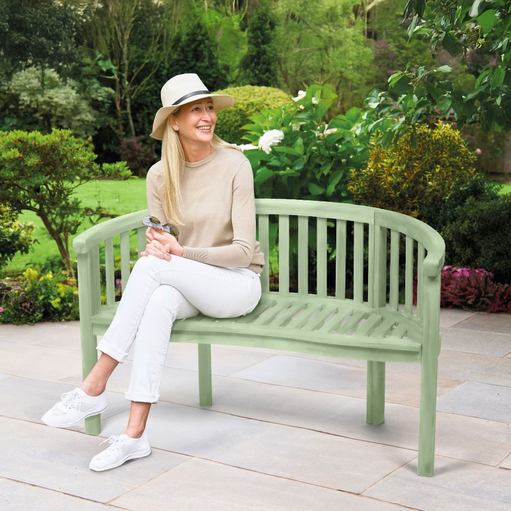 Greenhurst Woodfield Curved Garden Bench in Natural & Sage Green