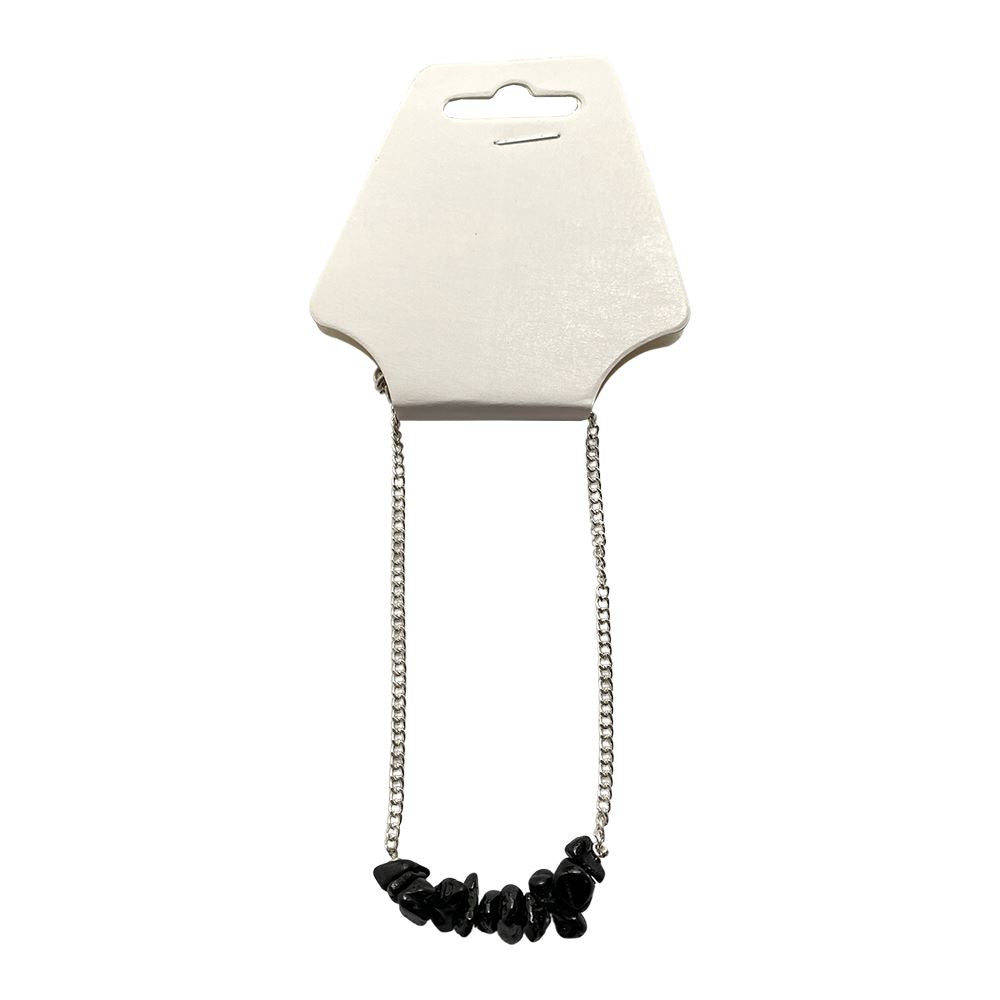 Silver Chain Chips Bracelet, Black Obsidian