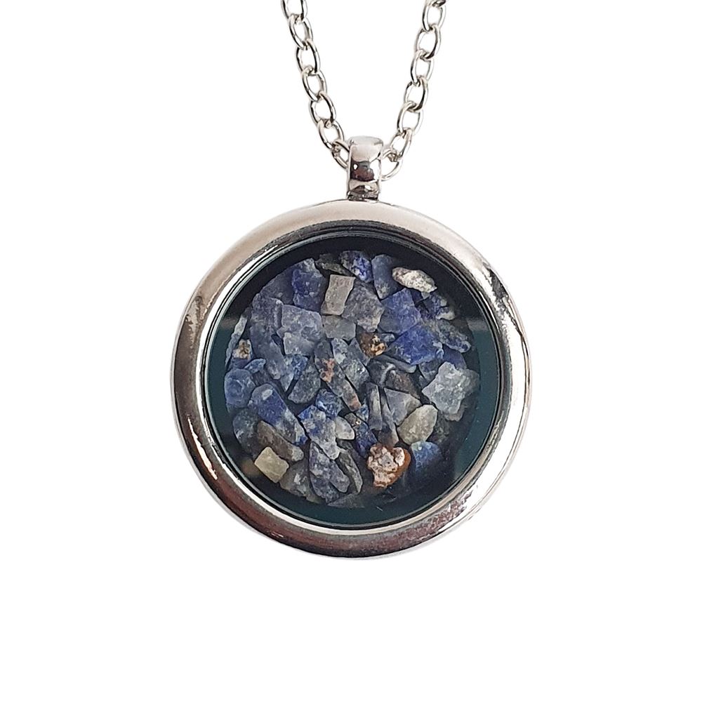 Locket Pendant with Crystal Sand, 3cm, Sodalite