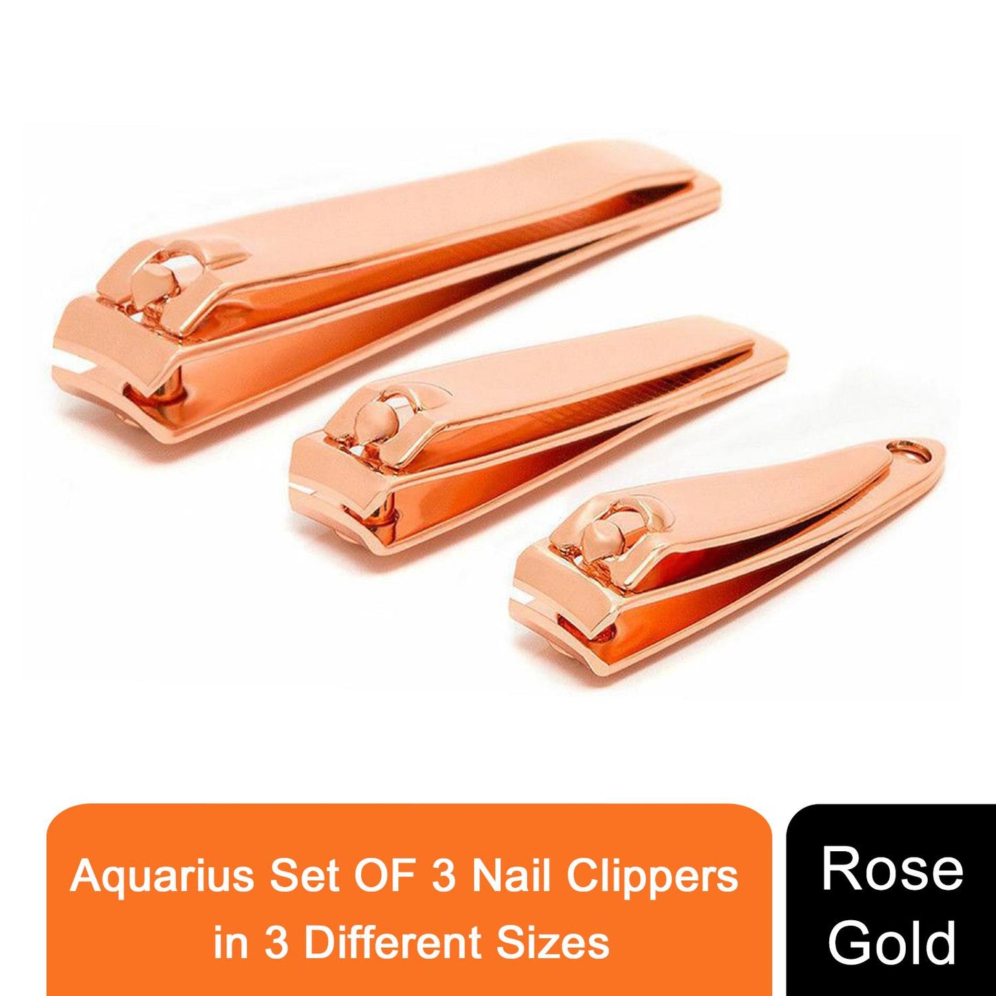 Aquarius Envie Nail Clippers Stainless Steel Ergonomic Rose Gold Nail Cutter, Set of 3 Rose Gold