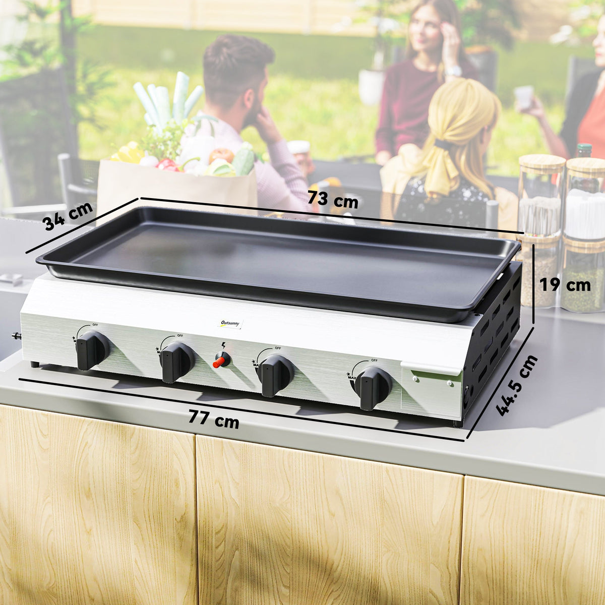 Outsunny Gas Grill, Gas BBQ with Non-Stick Griddle for Camping