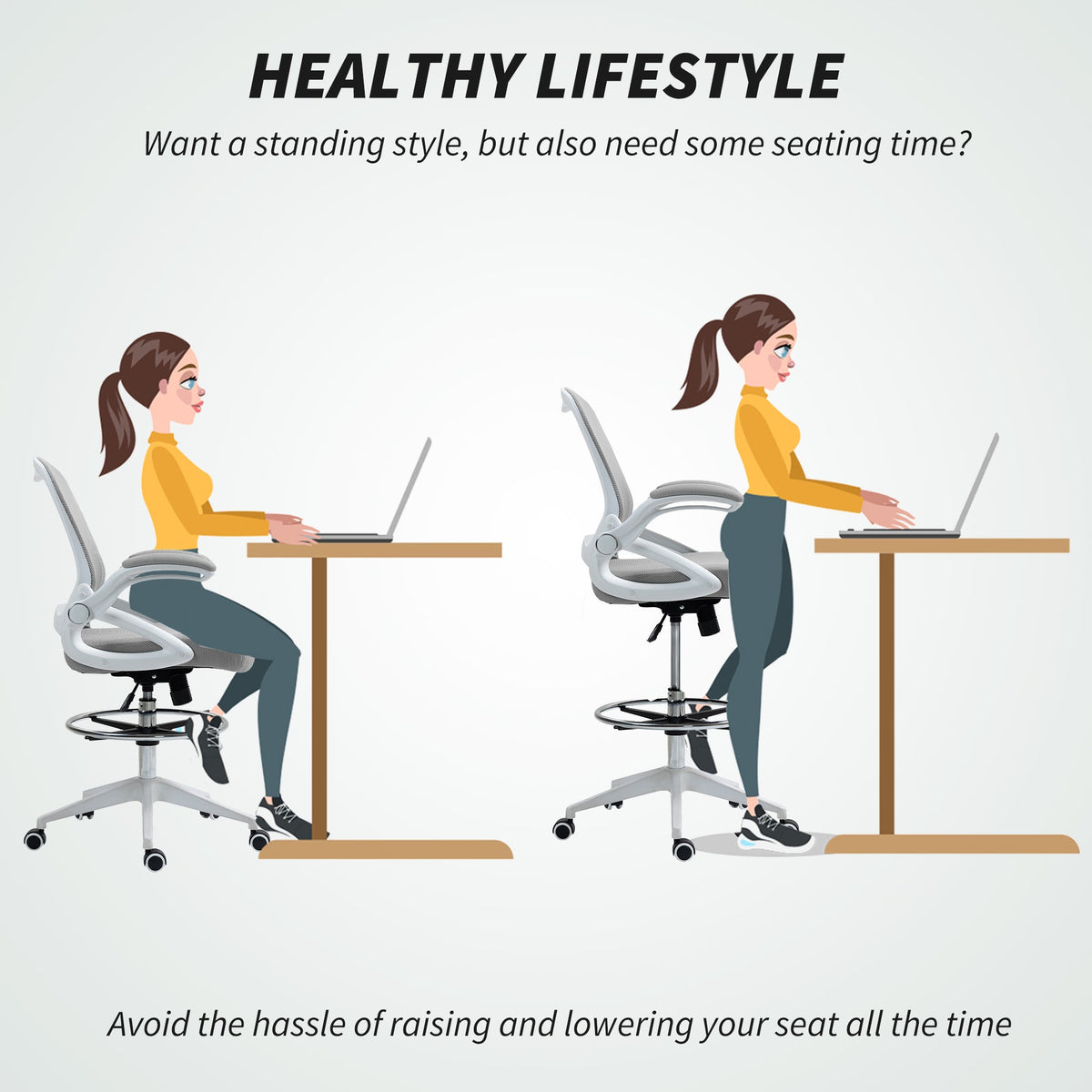 Vinsetto Mesh Office Stool, 60° Swivel Height Adjustable Chair