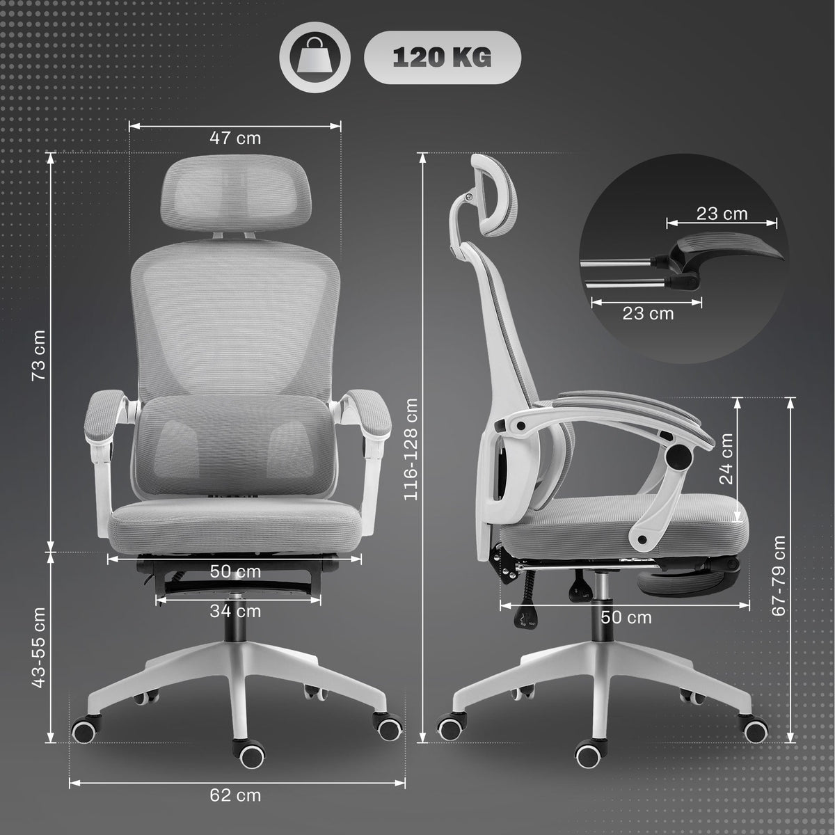 HOMCOM Mesh Ergonomic Office Chair with Lumbar Support, Headrest