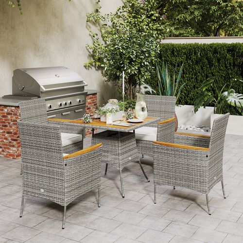 Outsunny Rattan Dining Set with Parasol Hole, Garden Table and Chairs
