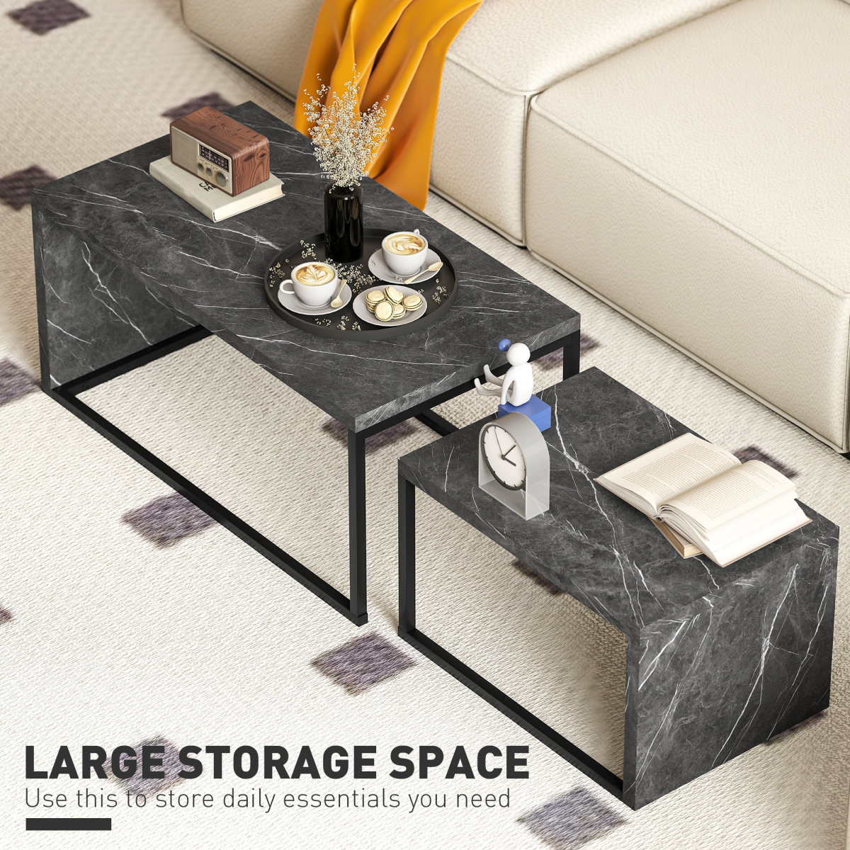 HOMCOM Coffee Tables Set of 2, Nest of Tables for Living Room