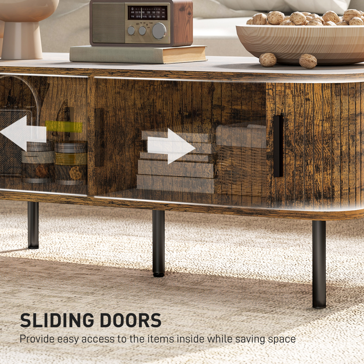 HOMCOM Coffee Table with Storage and Sliding Doors for Living Room, Grey