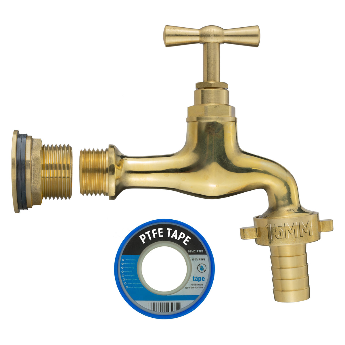 Water Butt Brass Kit 3/4in with 15mm Barbed Polished Brass Tap Hose Pipe Fitting