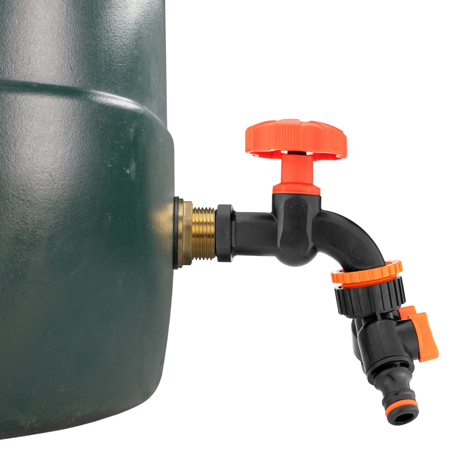 Water Butt Brass Kit 1in with Black Dial Tap + Two-Way Splitter Garden Hose Pipe