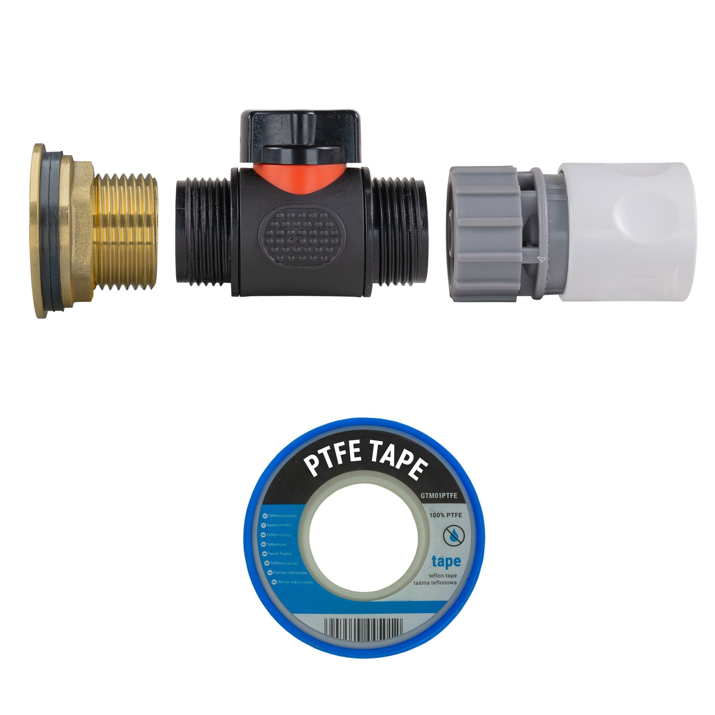 Water Butt Brass Kit 1in with In-Line Valve + Female Quick Connector WL