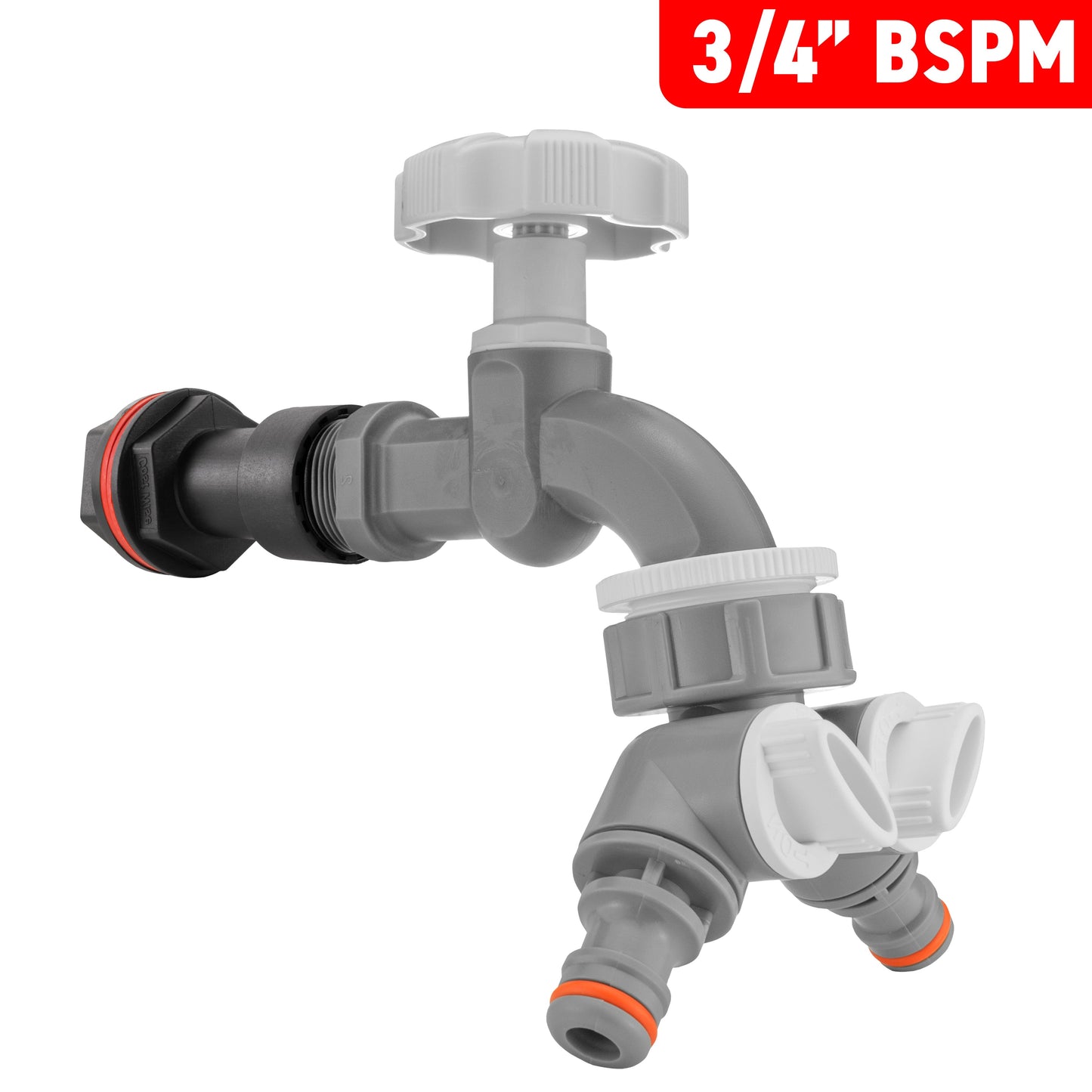 Water Butt Extension Kit 3/4in with Grey Dial Tap + Two-Way Splitter Tap Adapter