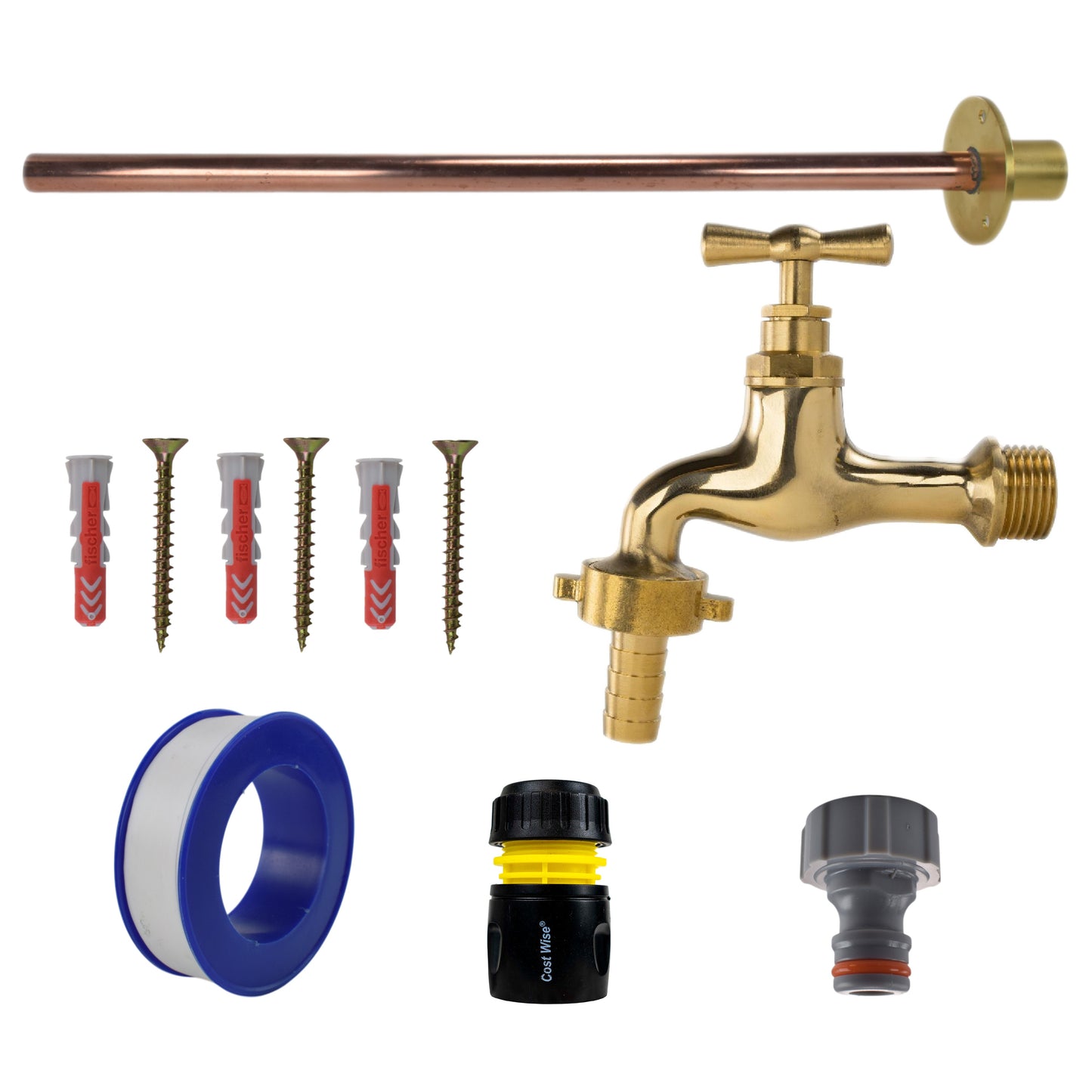 Polished Brass 13mm Barb Tap BASIC Connection Kit Hose Connector Set Tap Adapter
