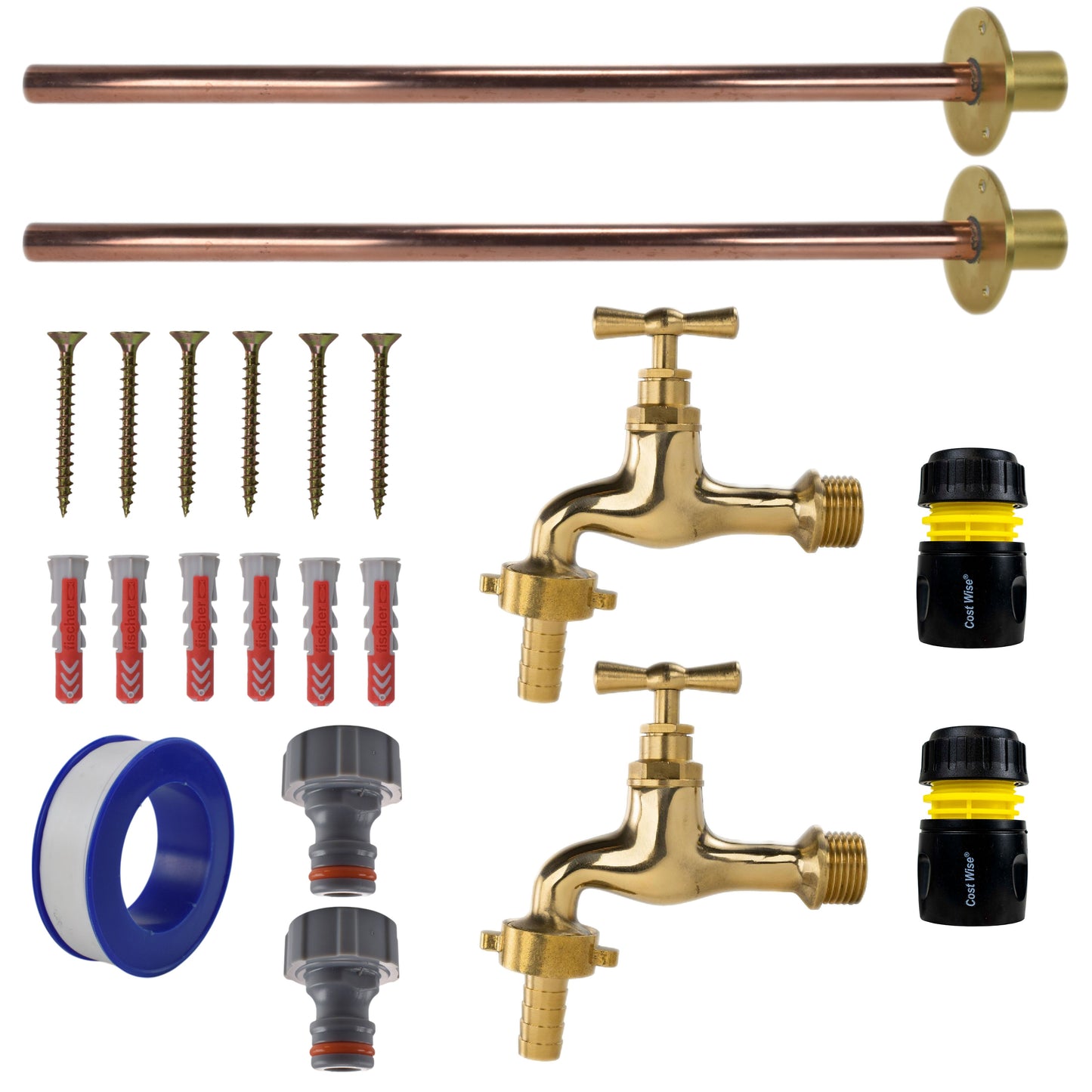 Polished Brass 13mm Barb Tap BASIC Connection Kit x2 for Drip Irrigation Fitting