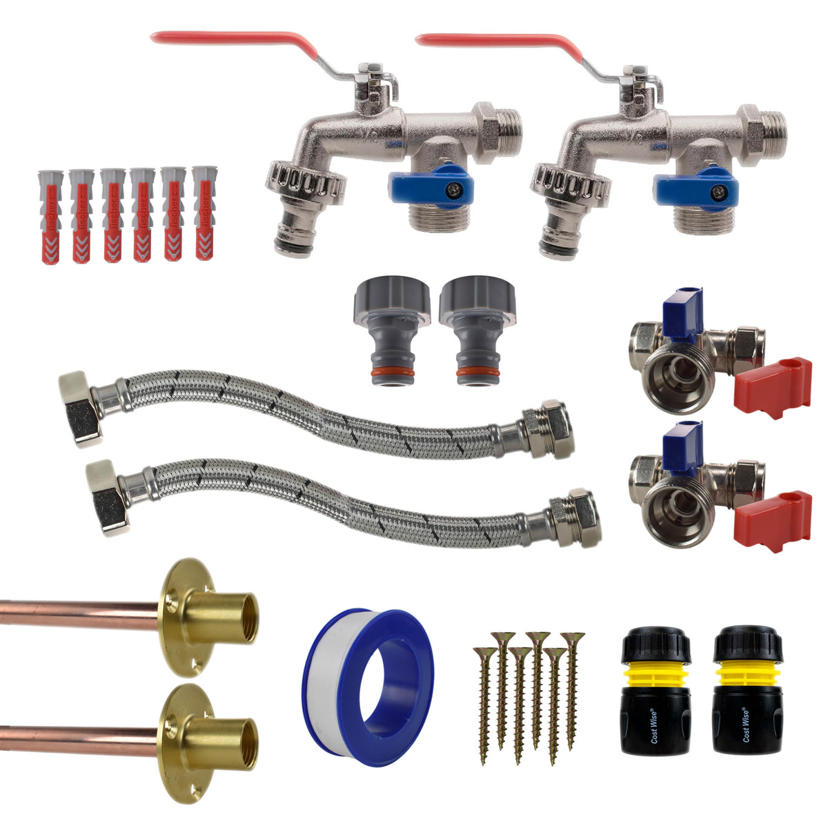 Double Lever Tap STANDARD Connection Kit x2 Garden Hose Pipe Brass Water Fitting