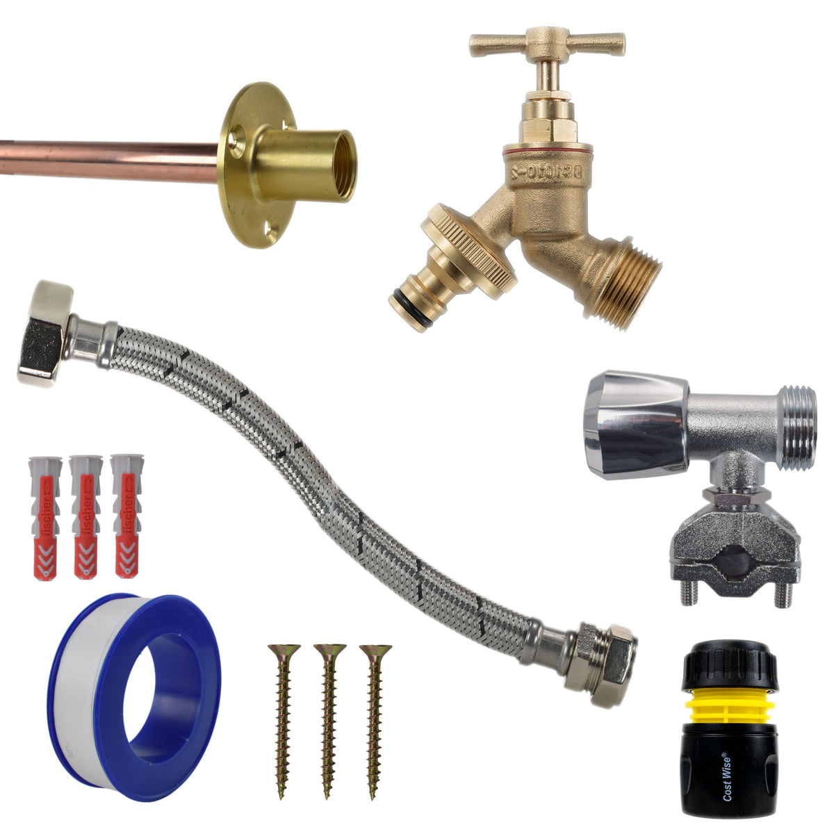 Brass Quick Connect Bib Tap FULL Connection Kit Garden Hose Pipe Water Connector