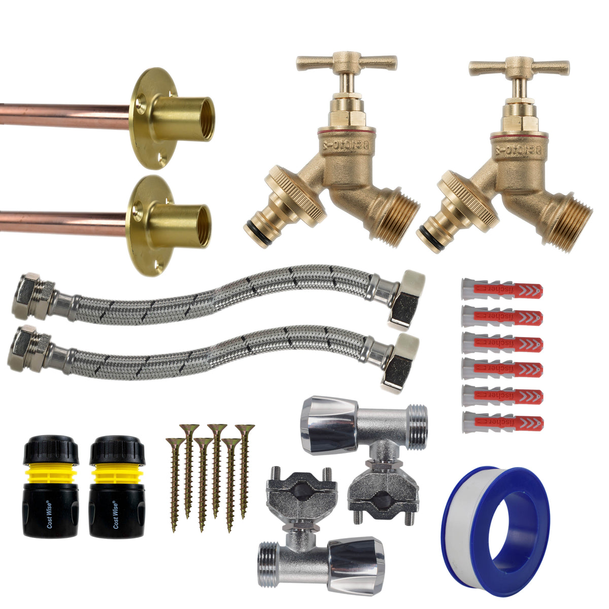 Brass Quick Connect Bib Tap FULL Connection Kit x2 Hose Pipe Fitting Tap Adapter