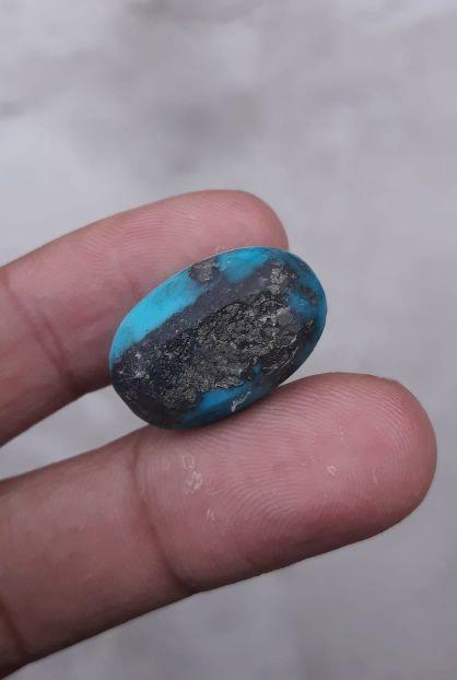 35ct Natural Certified Turquoise - Blue Matrix Turquoise - Shajri Feroza-35ct-23x15mm