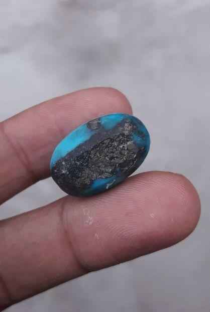 35ct Natural Certified Turquoise - Blue Matrix Turquoise - Shajri Feroza-35ct-23x15mm