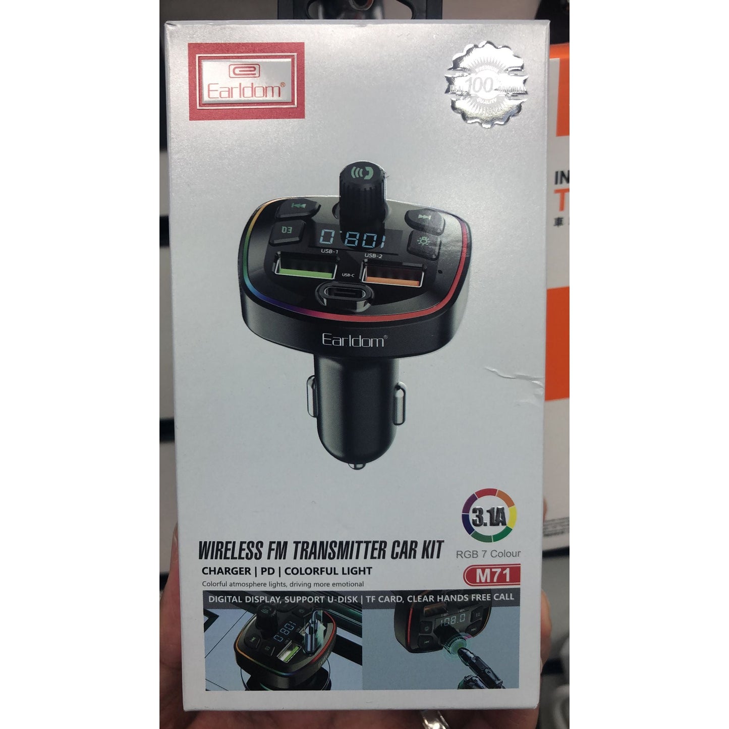 Earldom M71 Car Charger, Bluetooth Car Kit & Music Player, USB, PD, QC3.0, 18W Fast Charge
