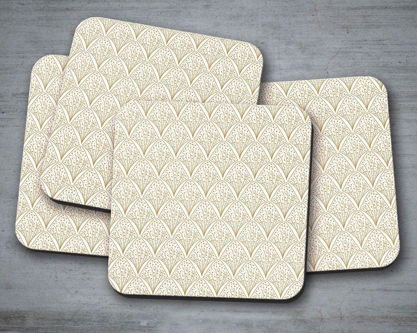White & Gold Retro Geometric Placemats, Set of 4 or Set of 6
