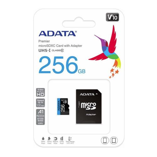 ADATA 256GB Premier Micro SDXC Card A1 Class 10 with SD Adapter