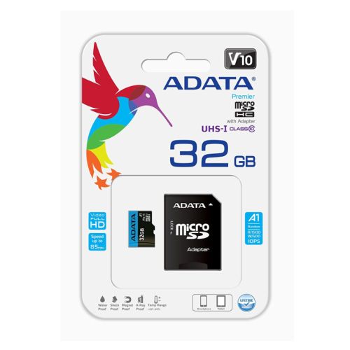 ADATA 32GB Premier Micro SDHC Card A1 Class 10 with SD Adapter