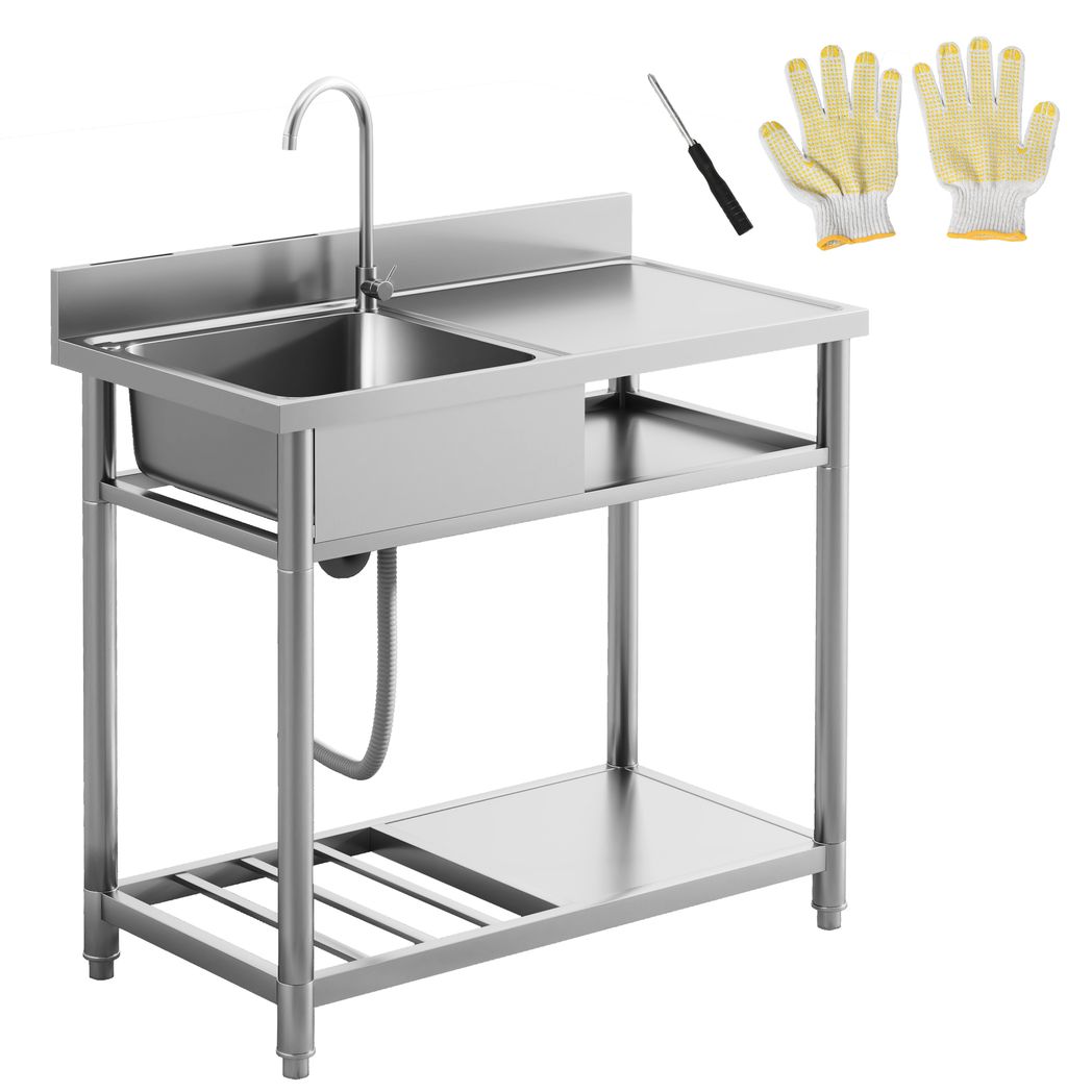 HOMCOM HOMCOM Outdoor Kitchen Sink Unit with Cold and Hot Water Pipe Silver 100W x 51.5D x 100Hcm