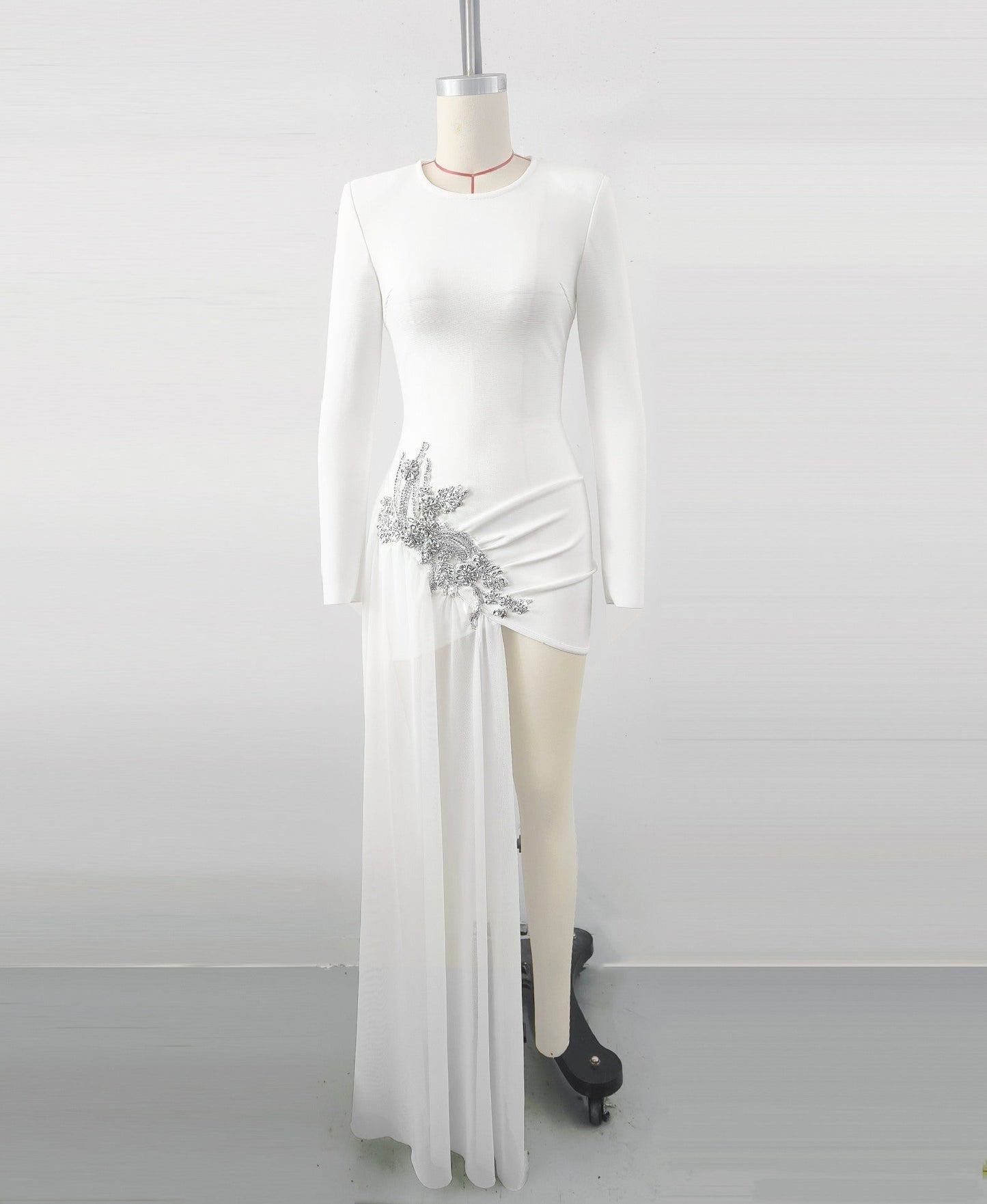 Black Rhinestone Flower Long Sleeve Bandage Evening Dress Club Party Sexy