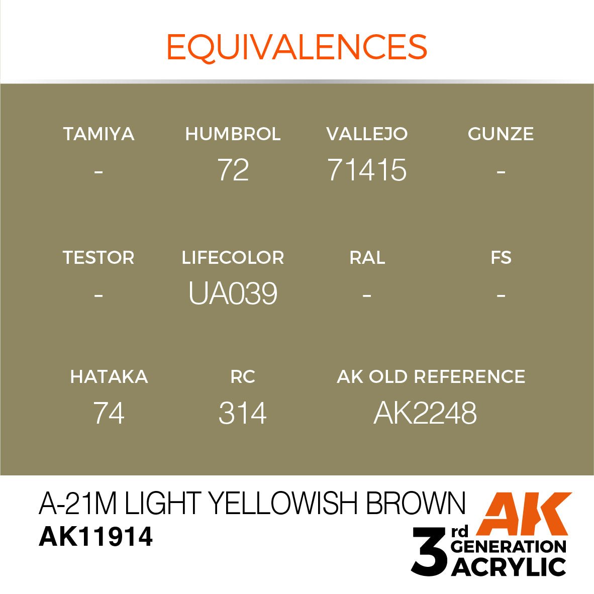 AK Interactive 3rd Gen Acrylic A-21m Light Yellowish Brown (AK11914)