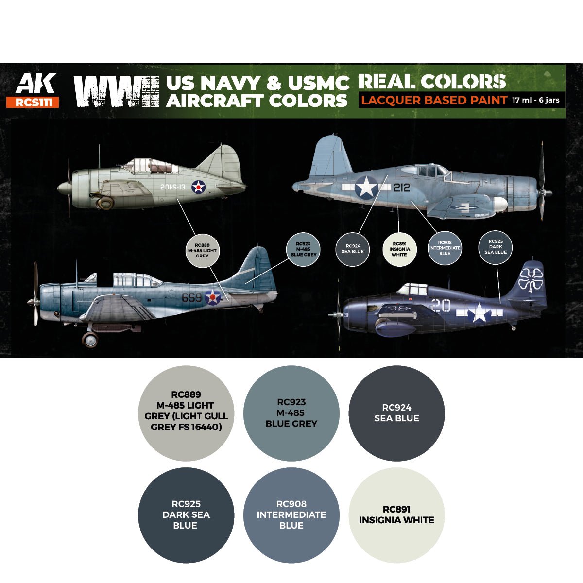AK Interactive Real Colors - WWII US Navy & USMC Aircraft Set (RCS111)
