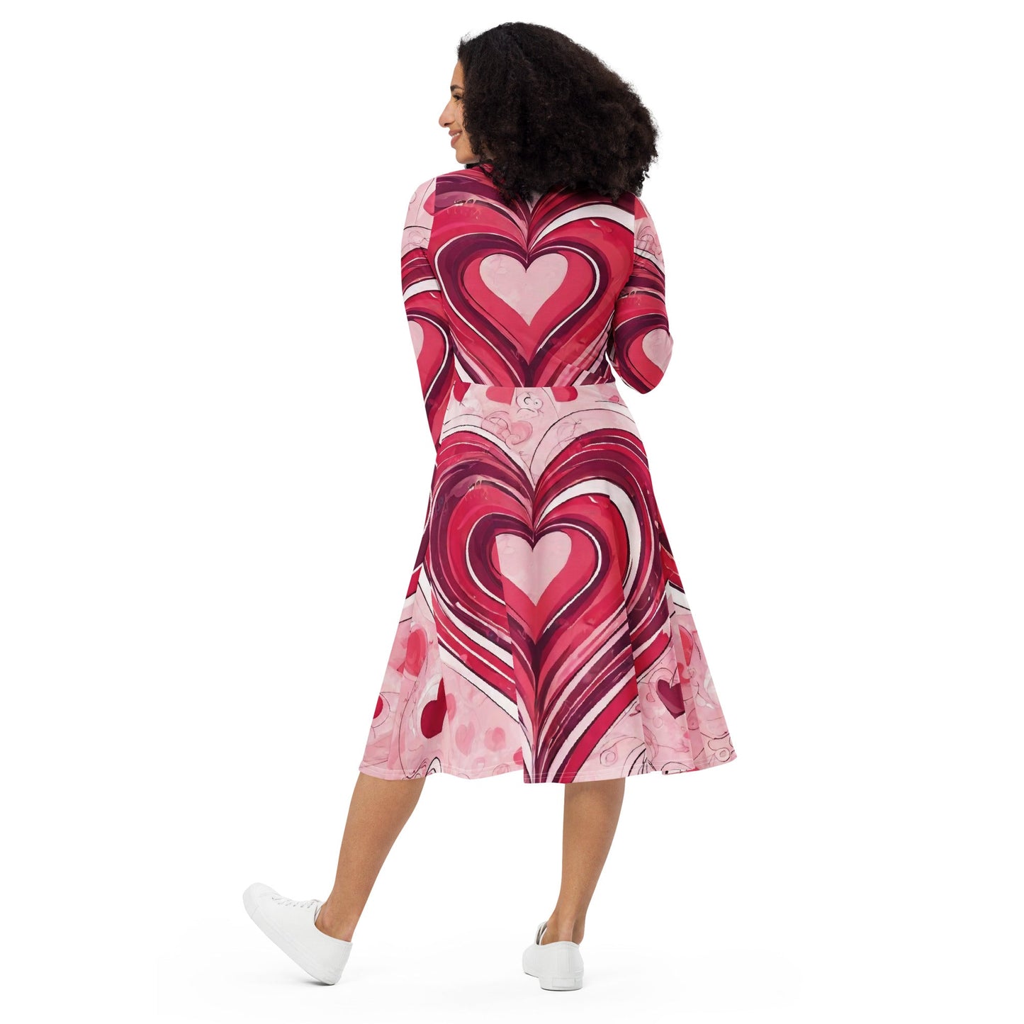 All-over print long sleeve midi dress
