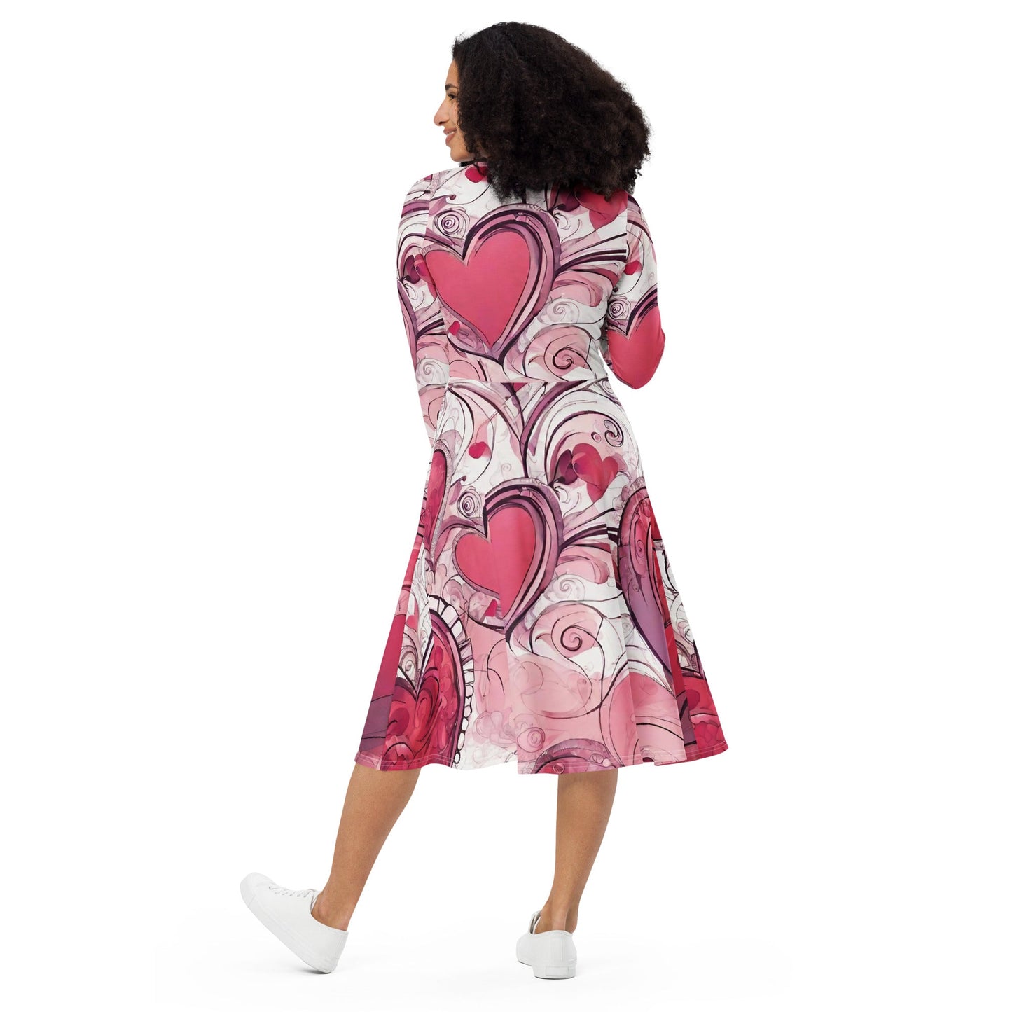 All-over print long sleeve midi dress