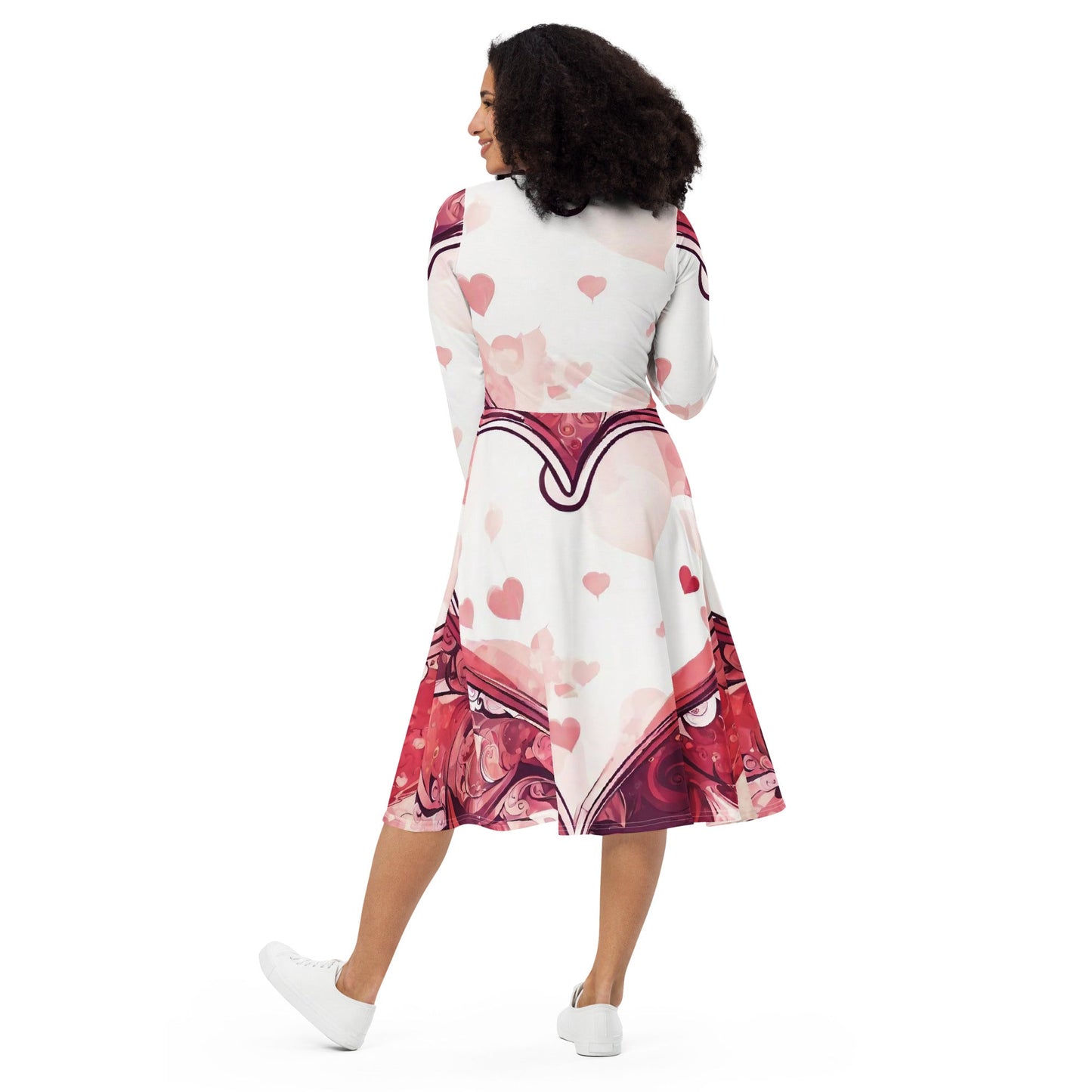 All-over print long sleeve midi dress