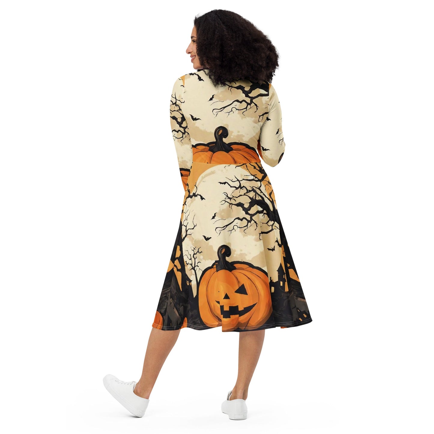 All-over print long sleeve midi dress