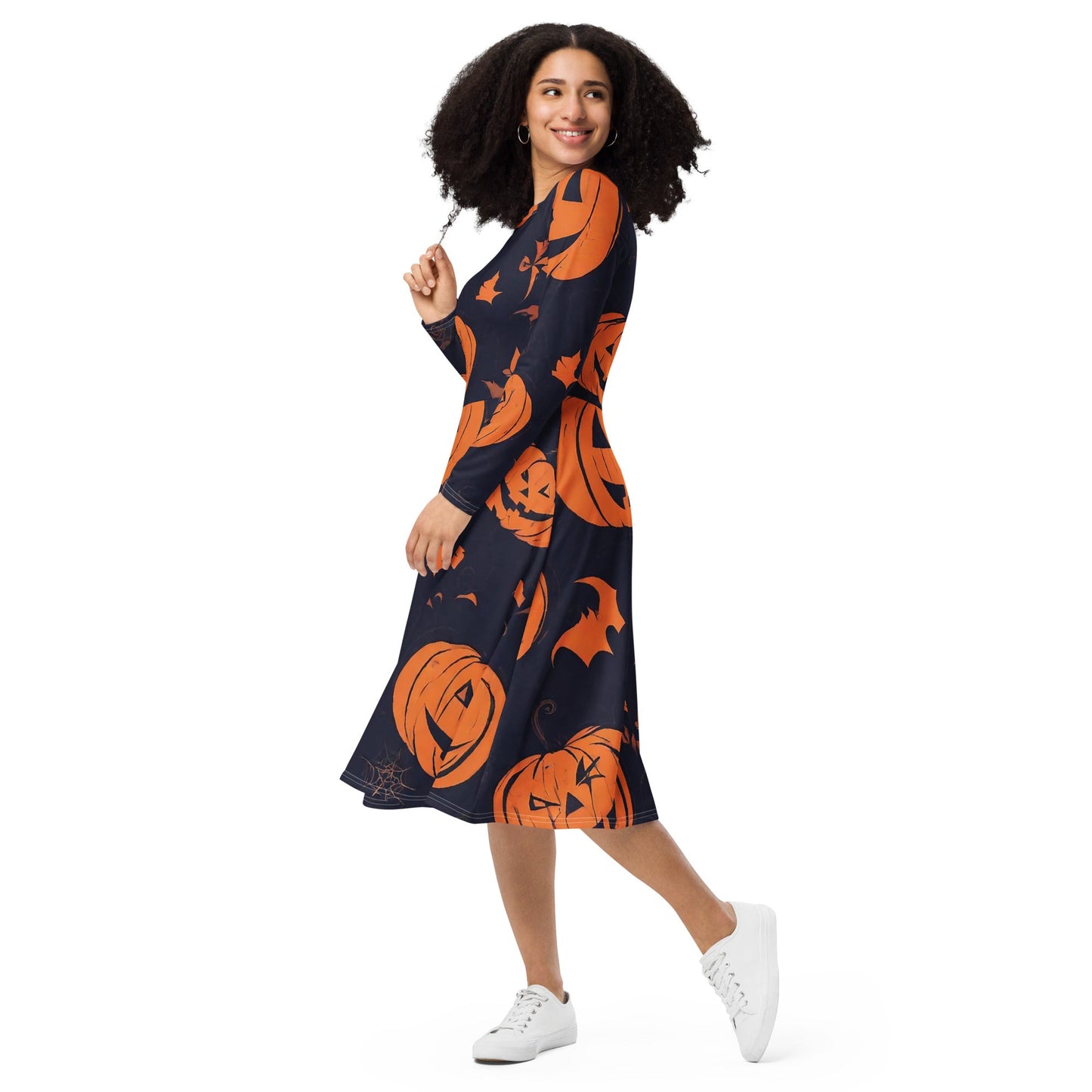 All-over print long sleeve midi dress