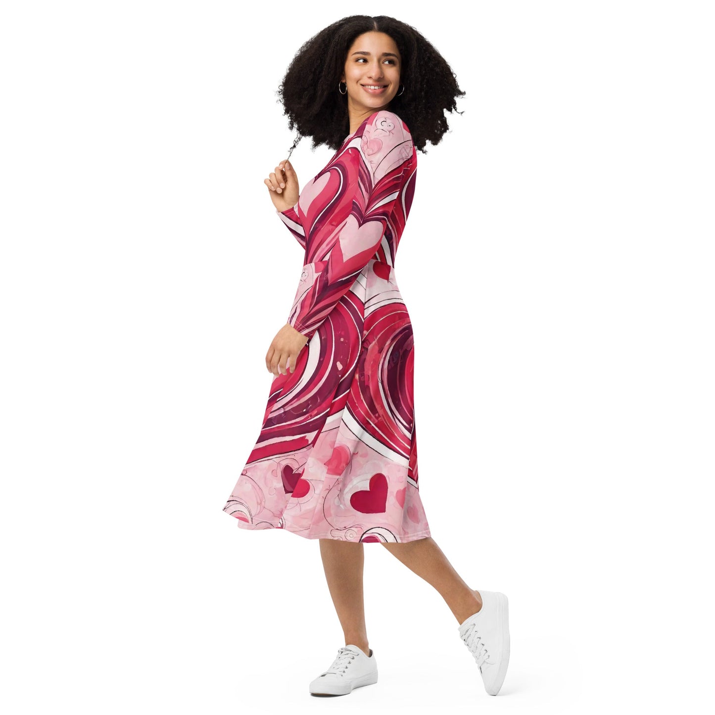 All-over print long sleeve midi dress