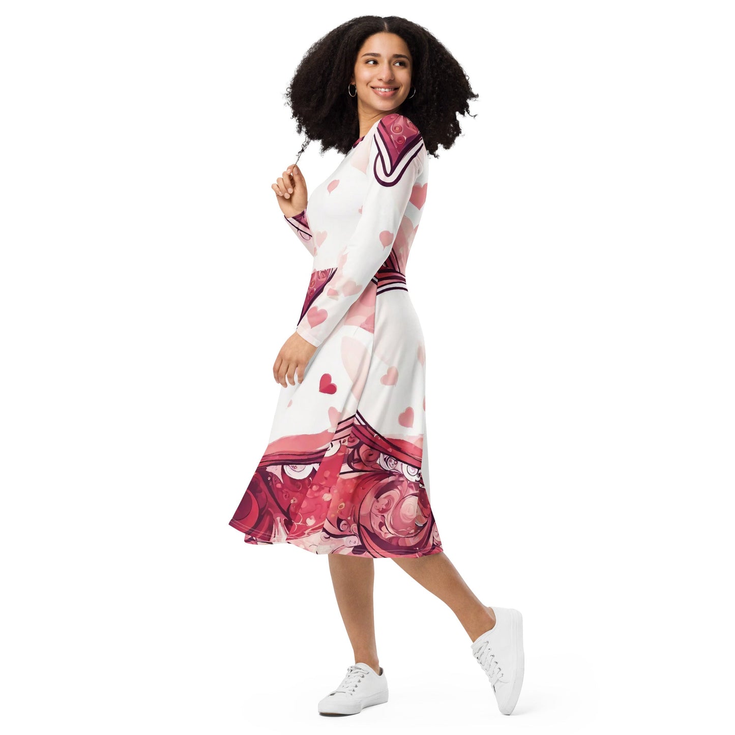 All-over print long sleeve midi dress