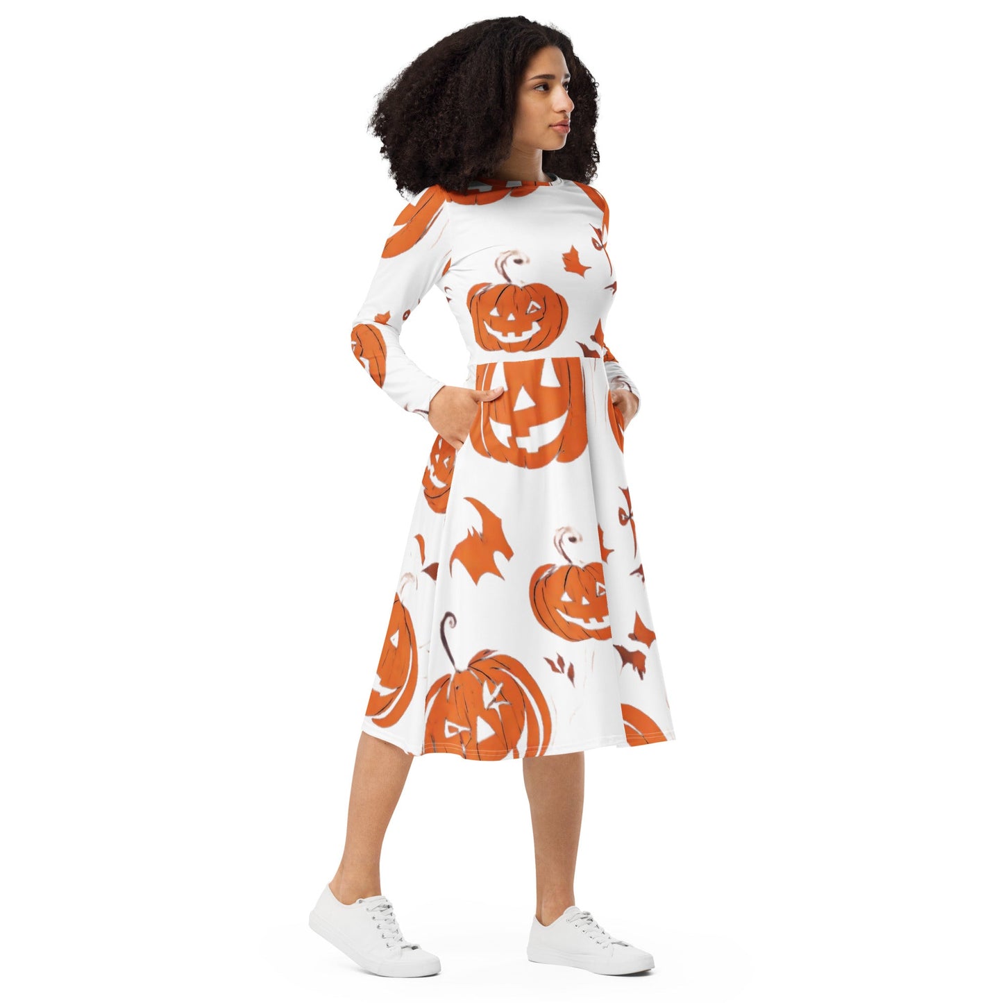 All-over print long sleeve midi dress