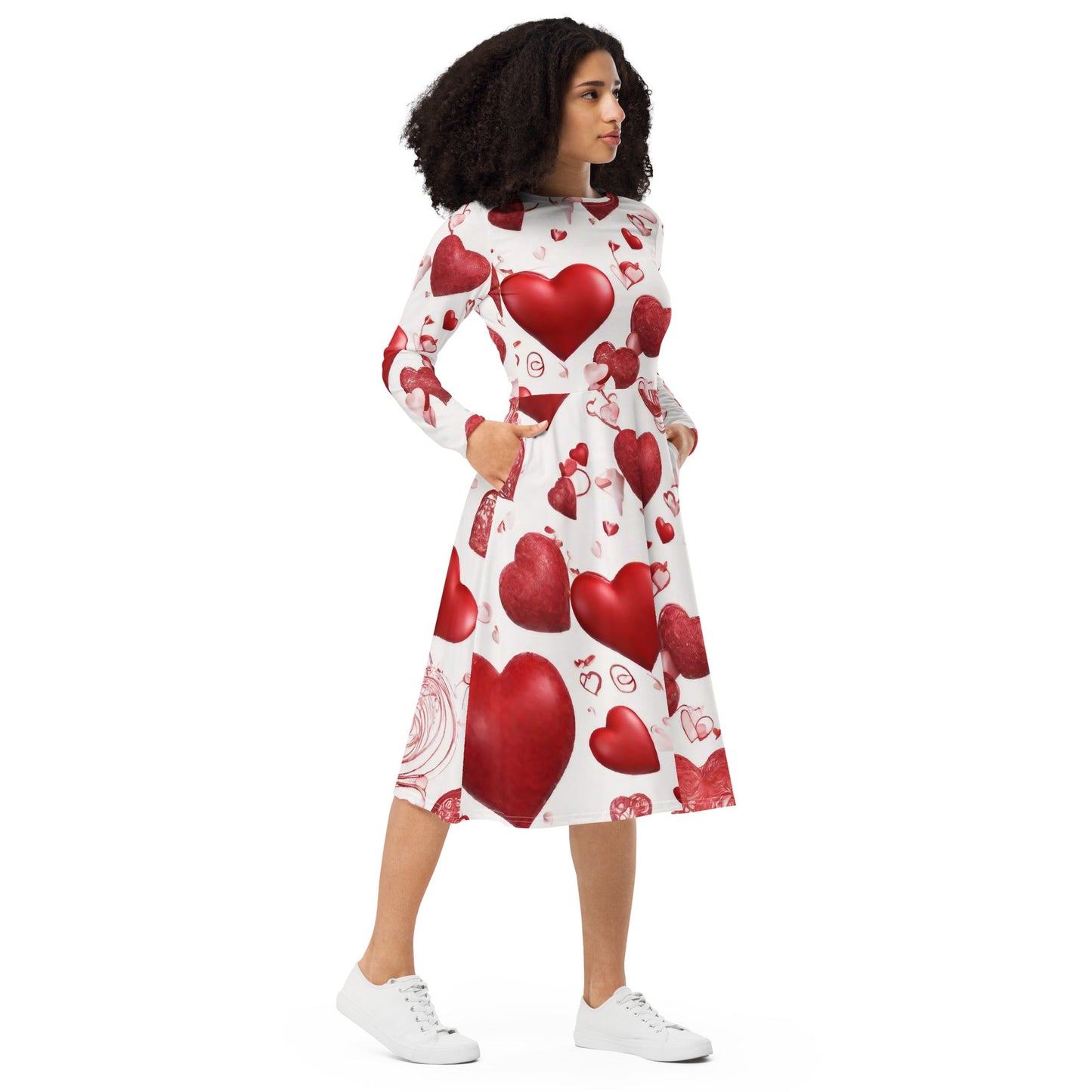 All-over print long sleeve midi dress