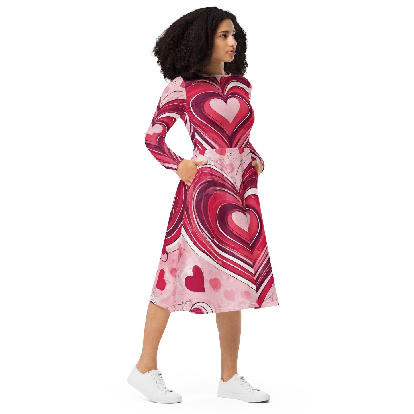 All-over print long sleeve midi dress