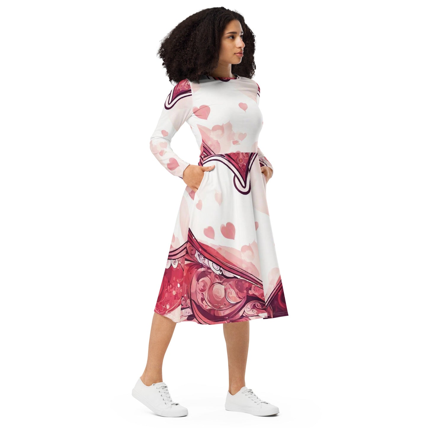 All-over print long sleeve midi dress