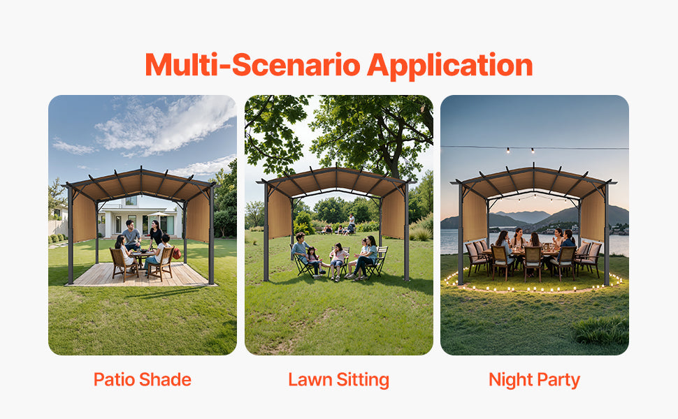 VEVOR Outdoor Pergola Arched Top Metal Pergola Retractable Pergola with Sun Shade Canopy Large Patio Shelter Pavilion for Deck